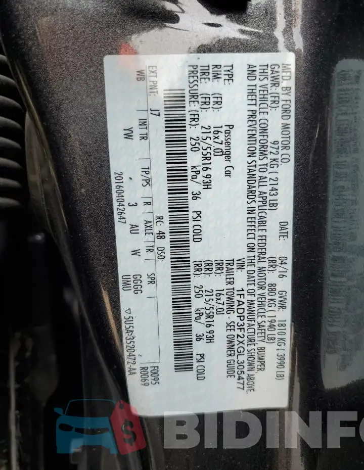 1FADP3F2XGL305477 Photo# 12