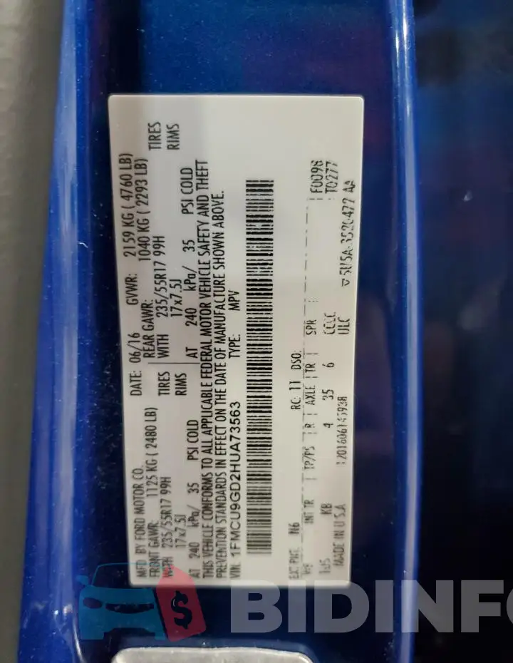 1FMCU9GD2HUA73563 Photo# 14