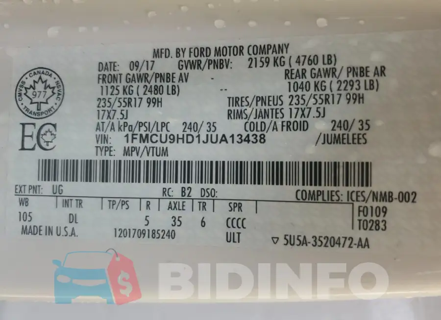 1FMCU9HD1JUA13438 Photo# 13
