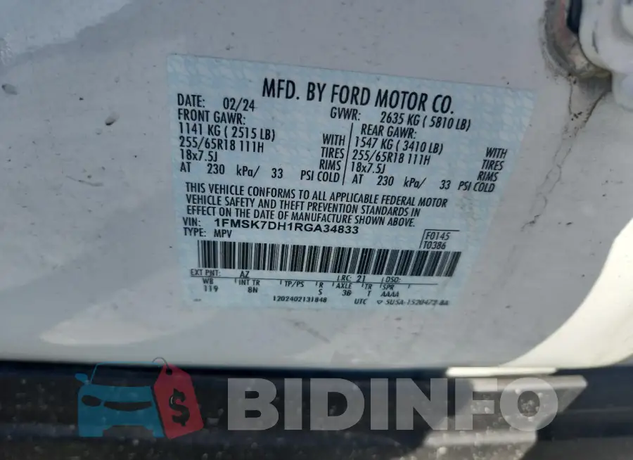 1FMSK7DH1RGA34833 Photo# 12