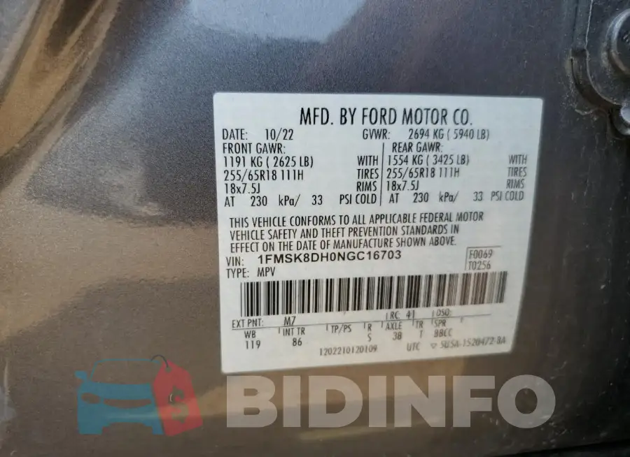 1FMSK8DH0NGC16703 Photo# 13