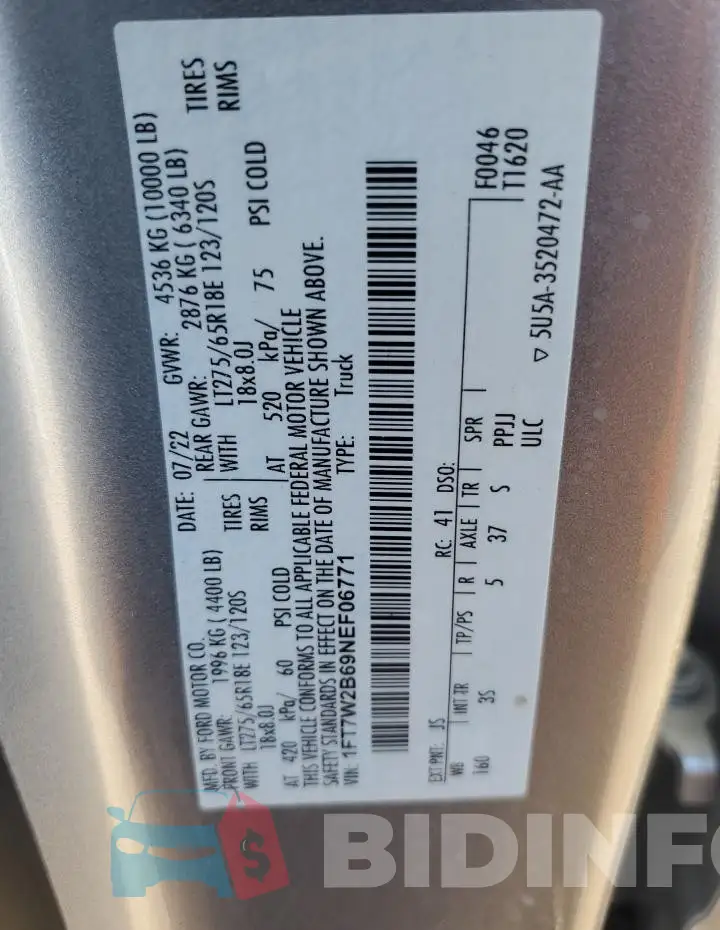 1FT7W2B69NEF06771 Photo# 12
