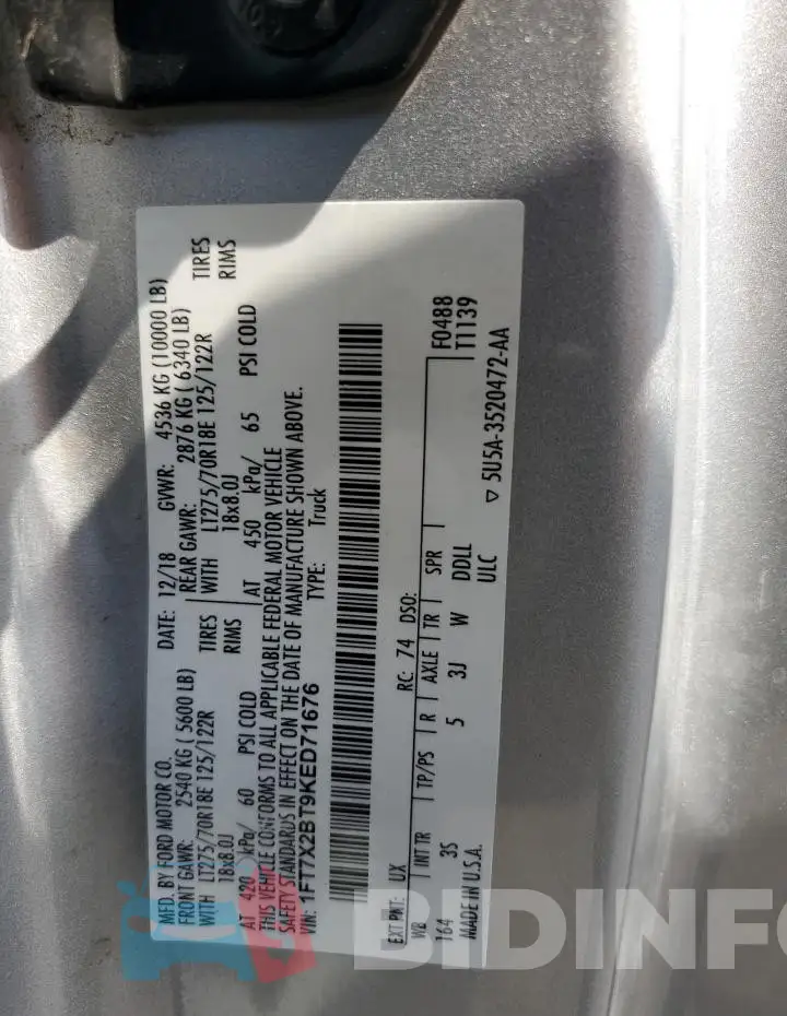 1FT7X2BT9KED71676 Photo# 12