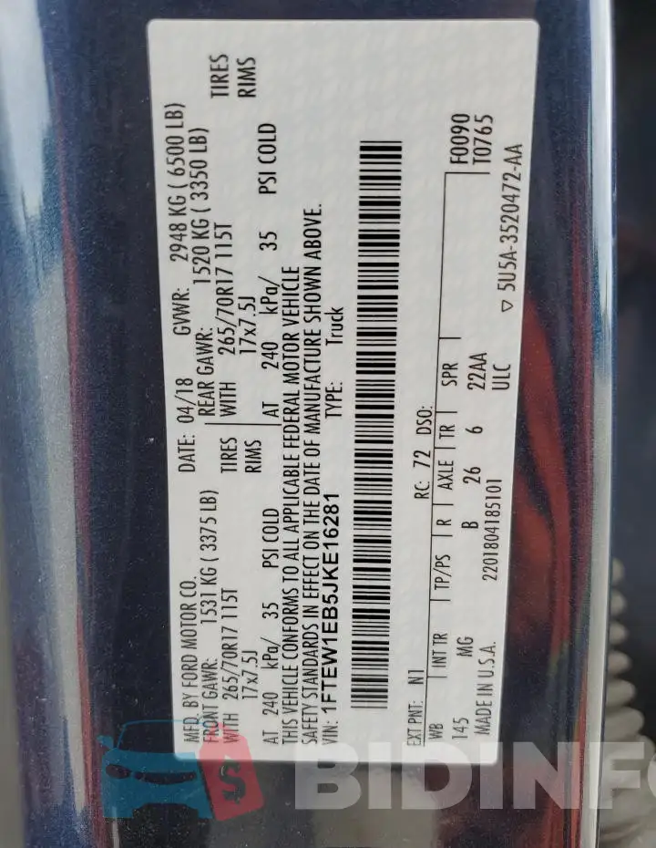 1FTEW1EB5JKE16281 Photo# 12