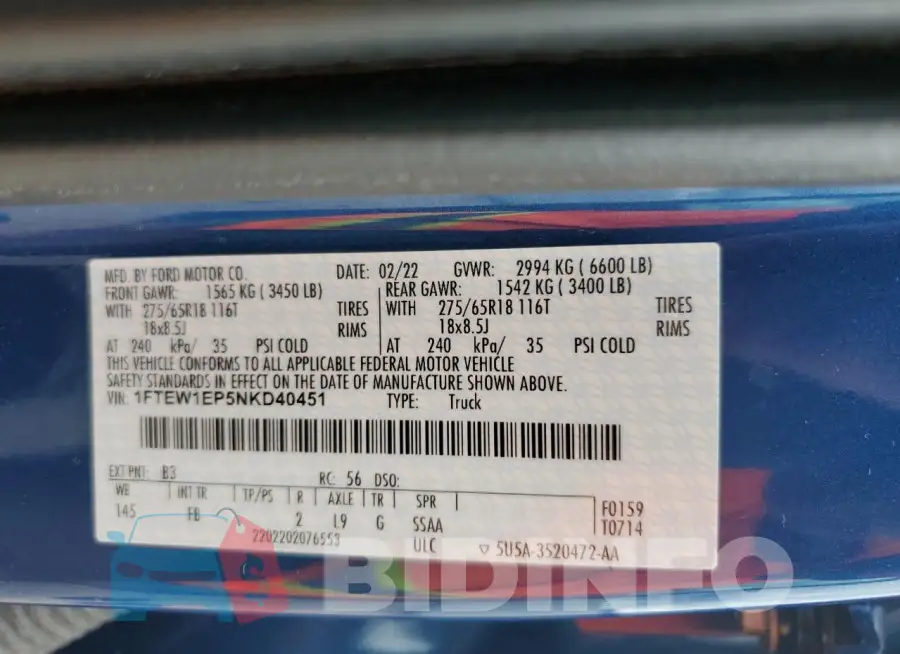 1FTEW1EP5NKD40451 Photo# 12