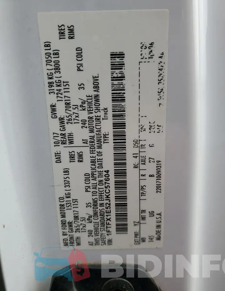 1FTFX1E52JKC57604 Photo# 13