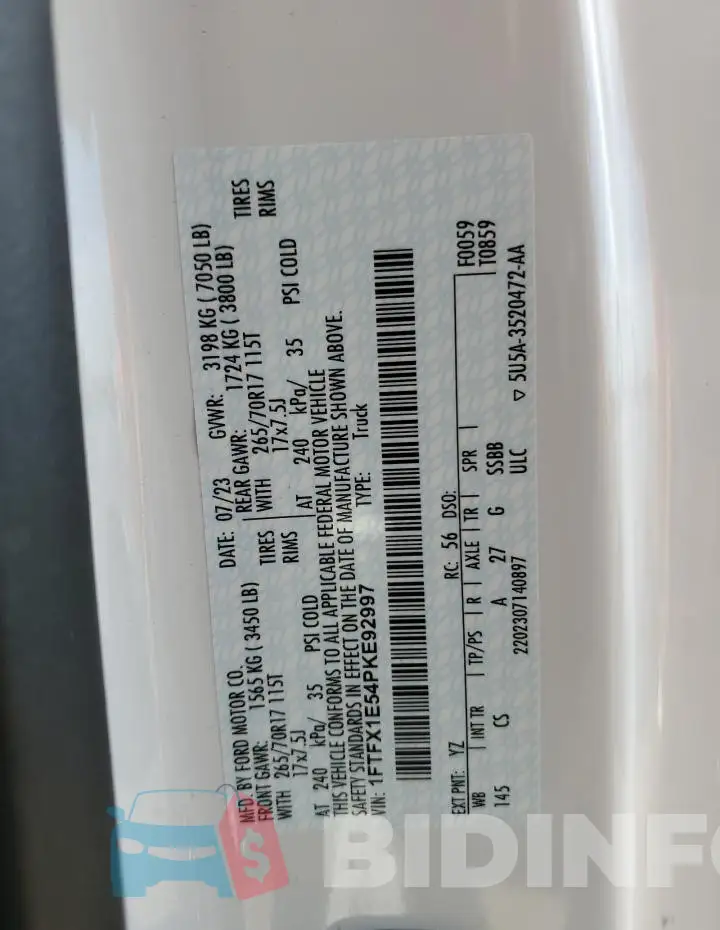 1FTFX1E54PKE92997 Photo# 12