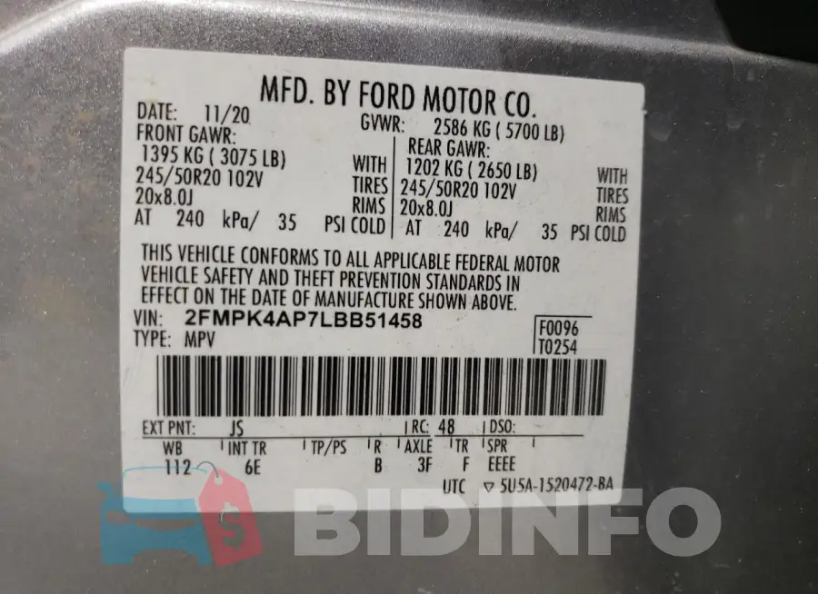 2FMPK4AP7LBB51458 Photo# 14