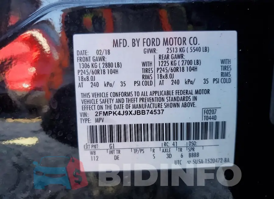 2FMPK4J9XJBB74537 Photo# 12