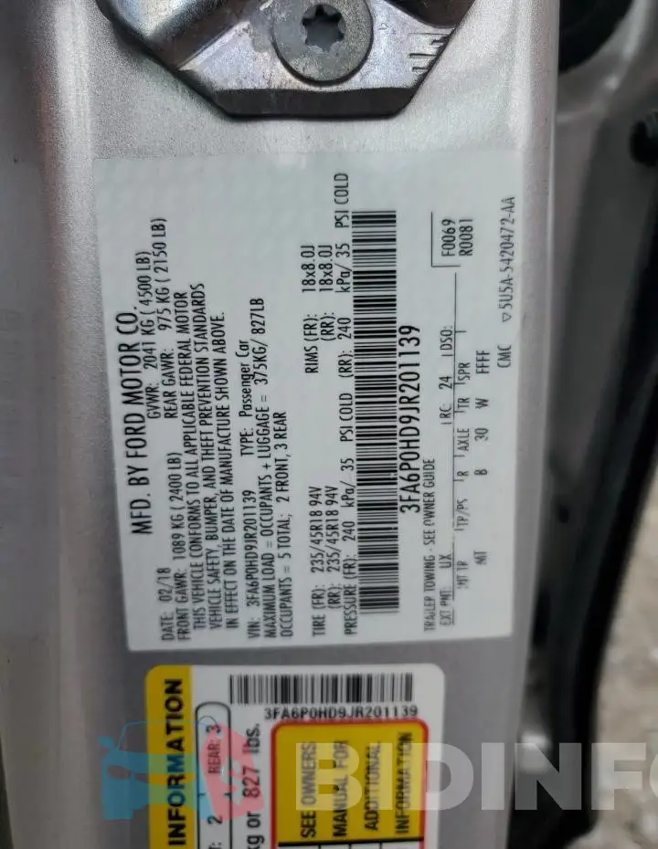 3FA6P0HD9JR201139 Photo# 12