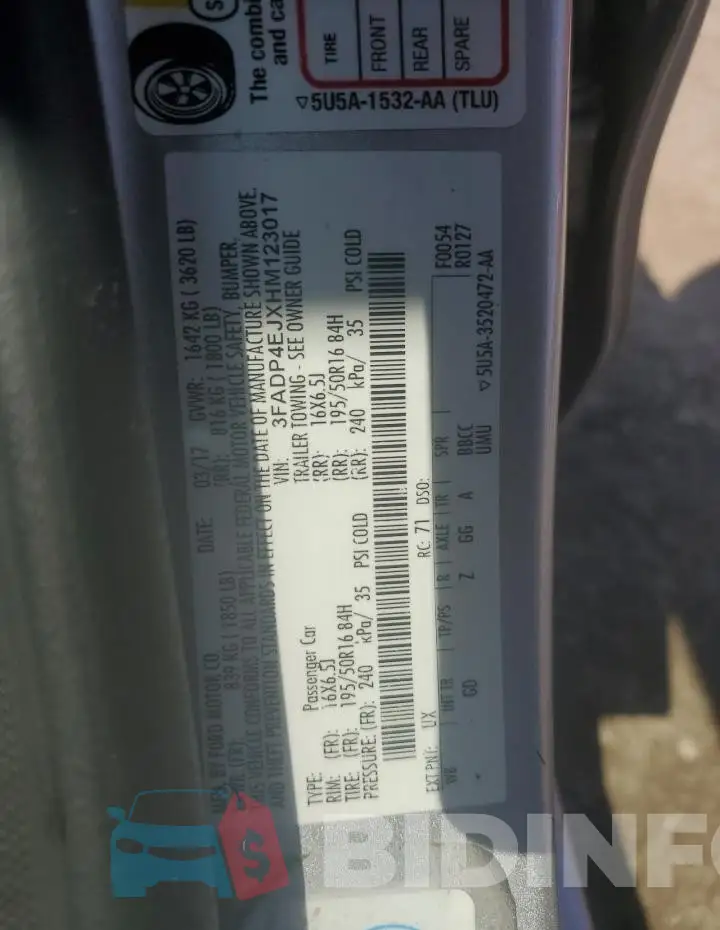 3FADP4EJXHM123017 Photo# 12