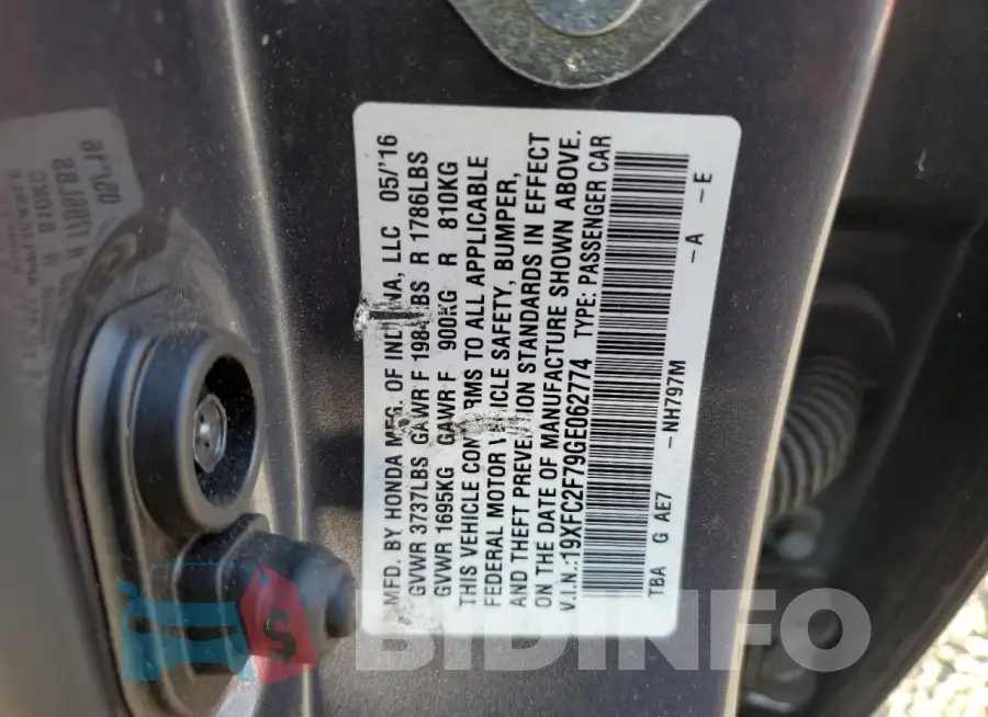 19XFC2F79GE062774 Photo# 12