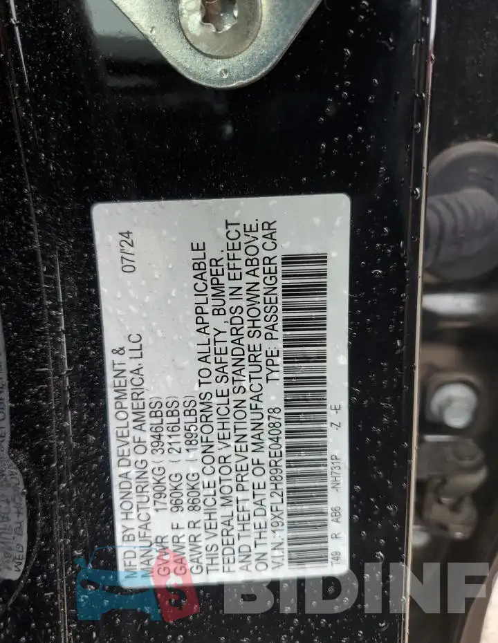 19XFL2H89RE040878 Photo# 12