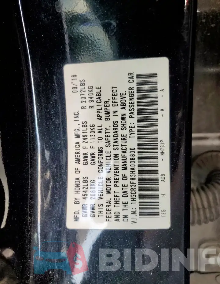 1HGCR3F83HA008800 Photo# 13