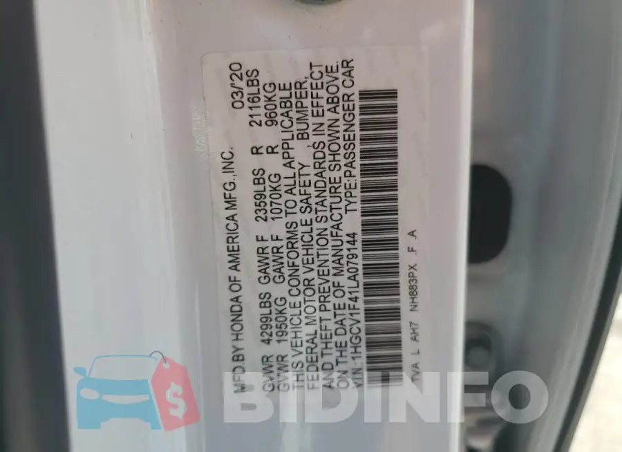 1HGCV1F41LA079144 Photo# 12