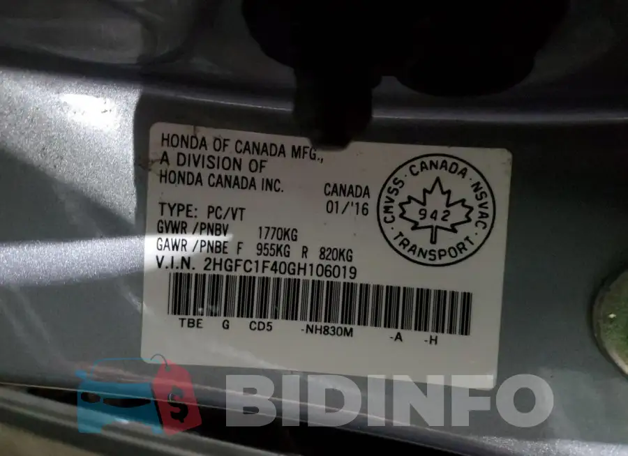 2HGFC1F40GH106019 Photo# 13