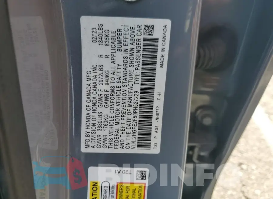 2HGFE2F50PH527229 Photo# 12