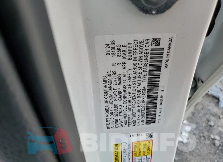 2HGFE2F58RH549384 Photo# 13