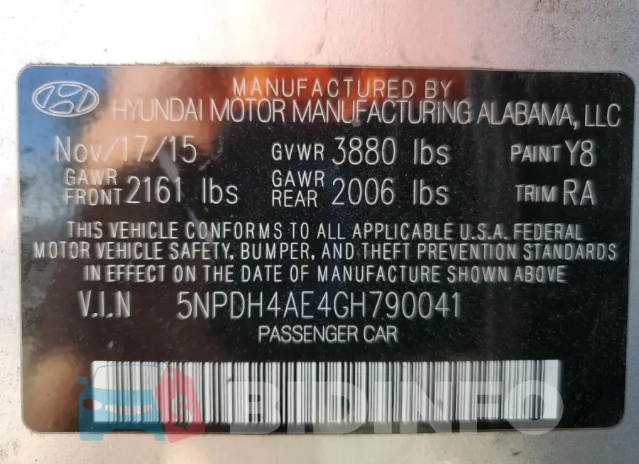 5NPDH4AE4GH790041 Photo# 13