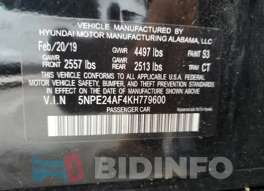 5NPE24AF4KH779600 Photo# 12