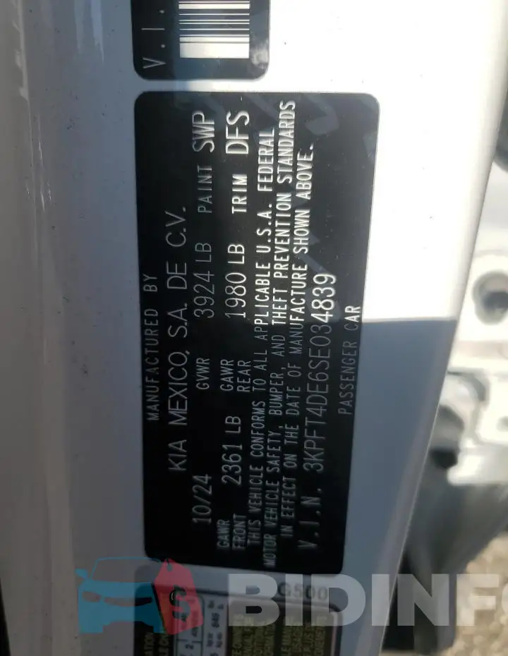 3KPFT4DE6SE034839 Photo# 12
