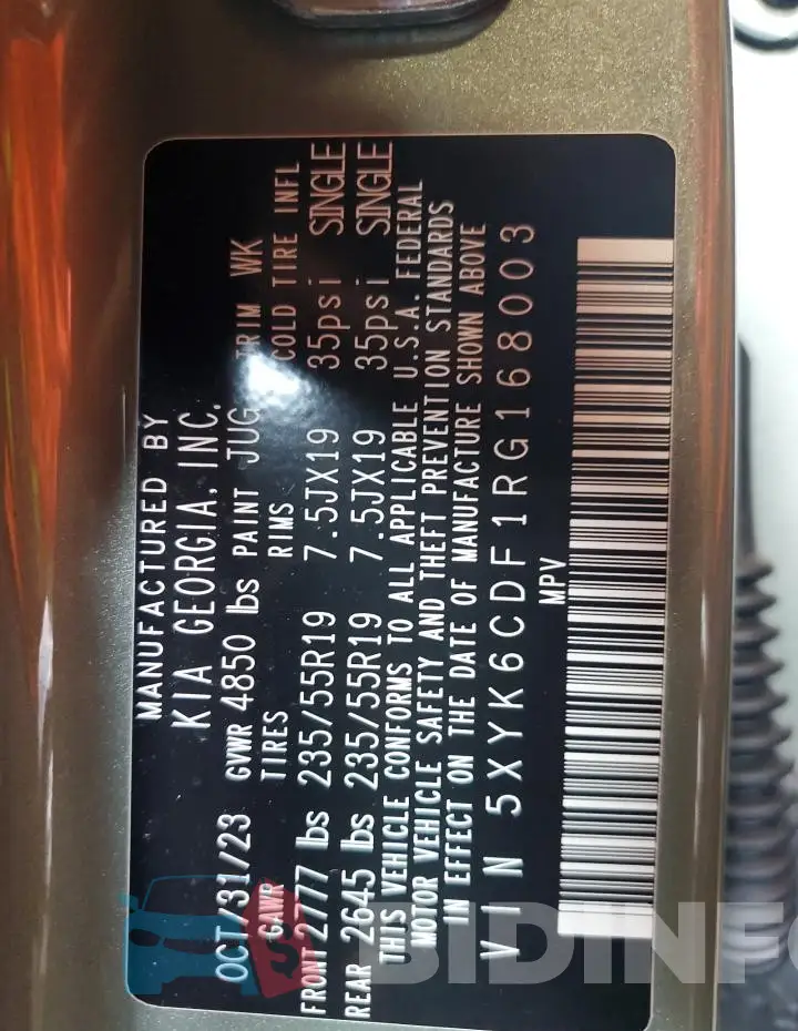 5XYK6CDF1RG168003 Photo# 13