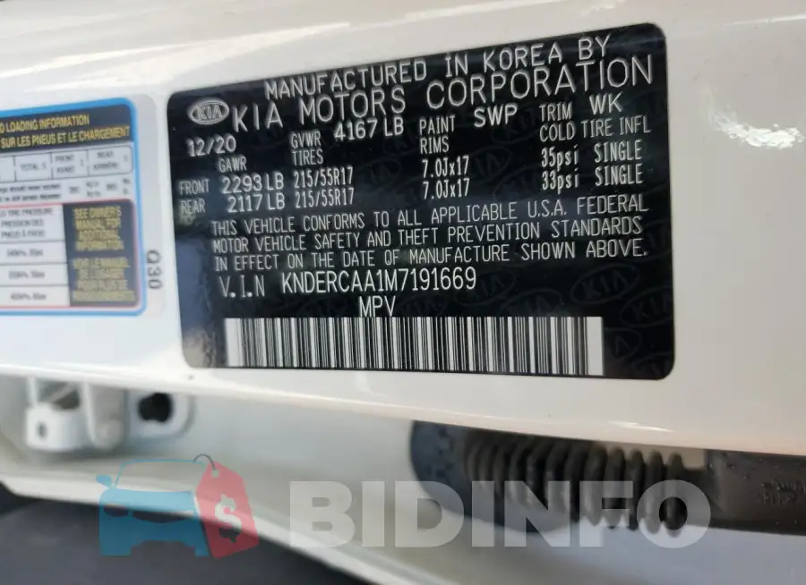 KNDERCAA1M7191669 Photo# 12