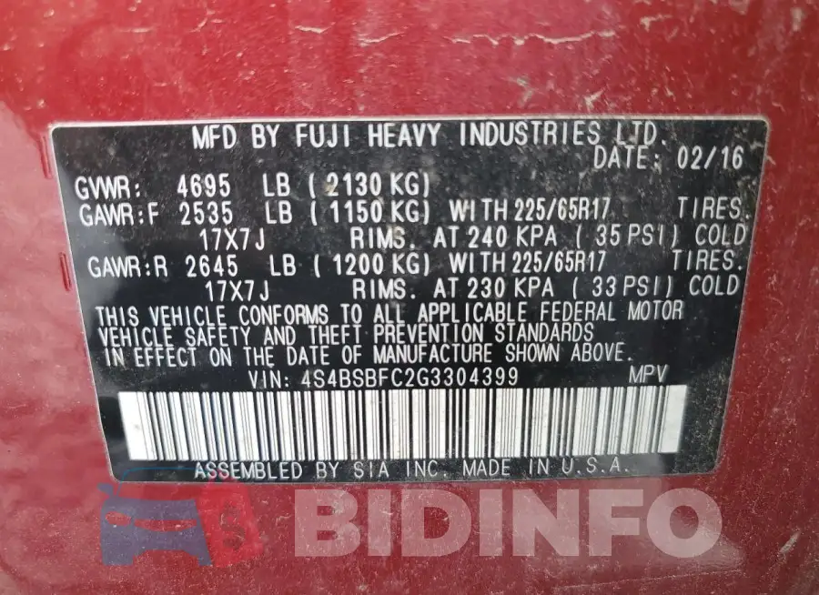 4S4BSBFC2G3304399 Photo# 13