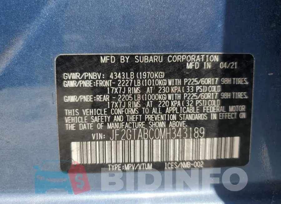 JF2GTABC0MH343189 Photo# 13