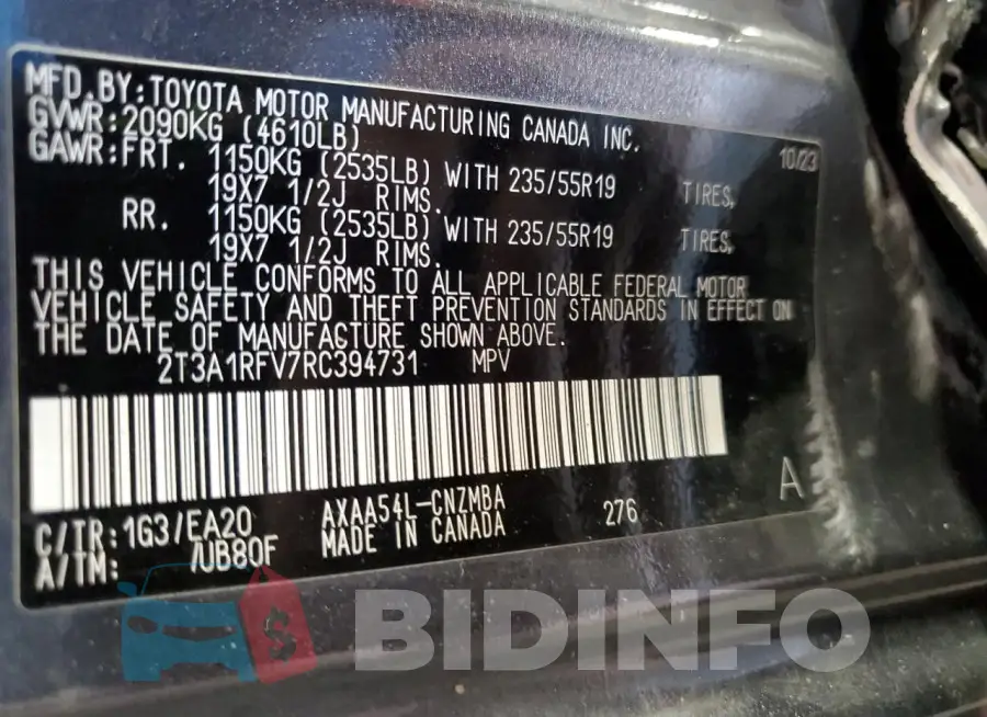 2T3A1RFV7RC394731 Photo# 12