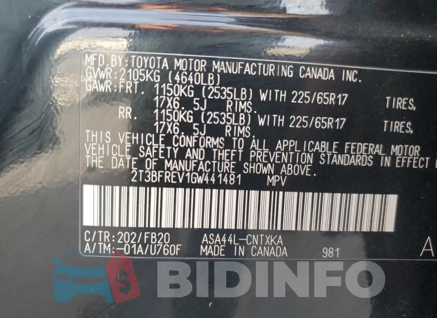 2T3BFREV1GW441481 Photo# 13