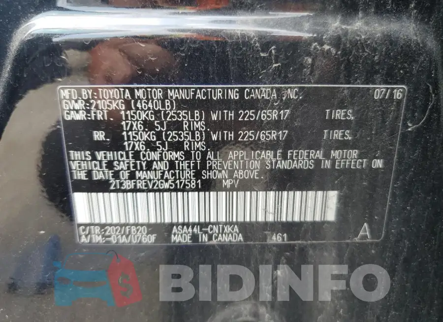2T3BFREV2GW517581 Photo# 13