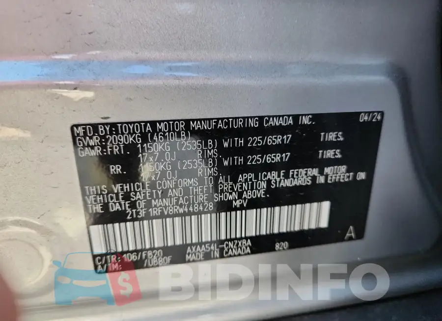 2T3F1RFV8RW448428 Photo# 14