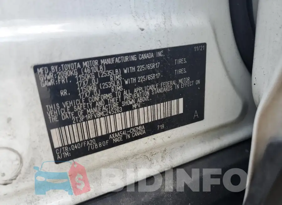 2T3P1RFV8MC245263 Photo# 13