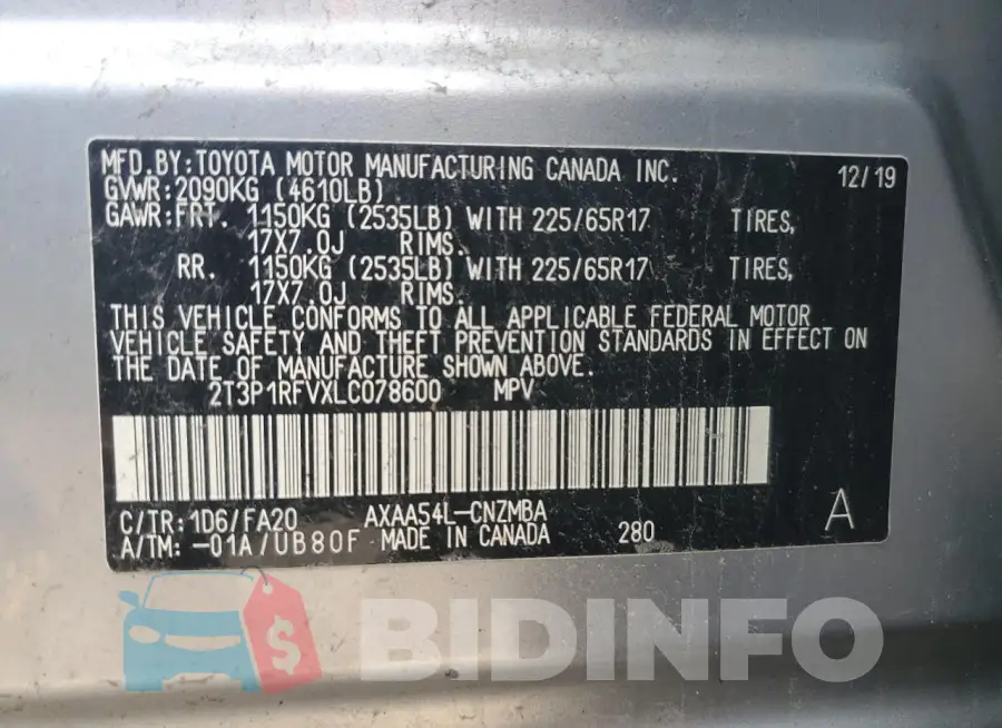 2T3P1RFVXLC078600 Photo# 14