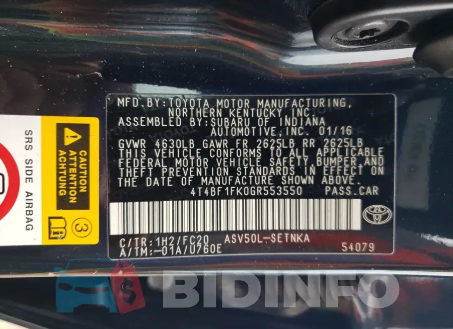 4T4BF1FK0GR553550 Photo# 12