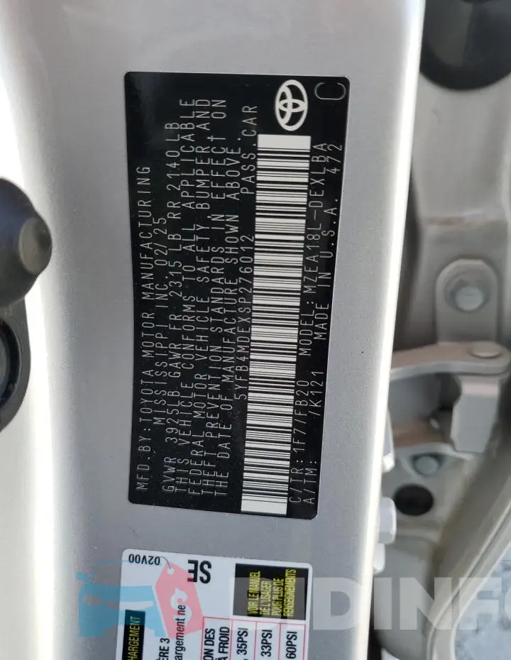 5YFB4MDEXSP276012 Photo# 12