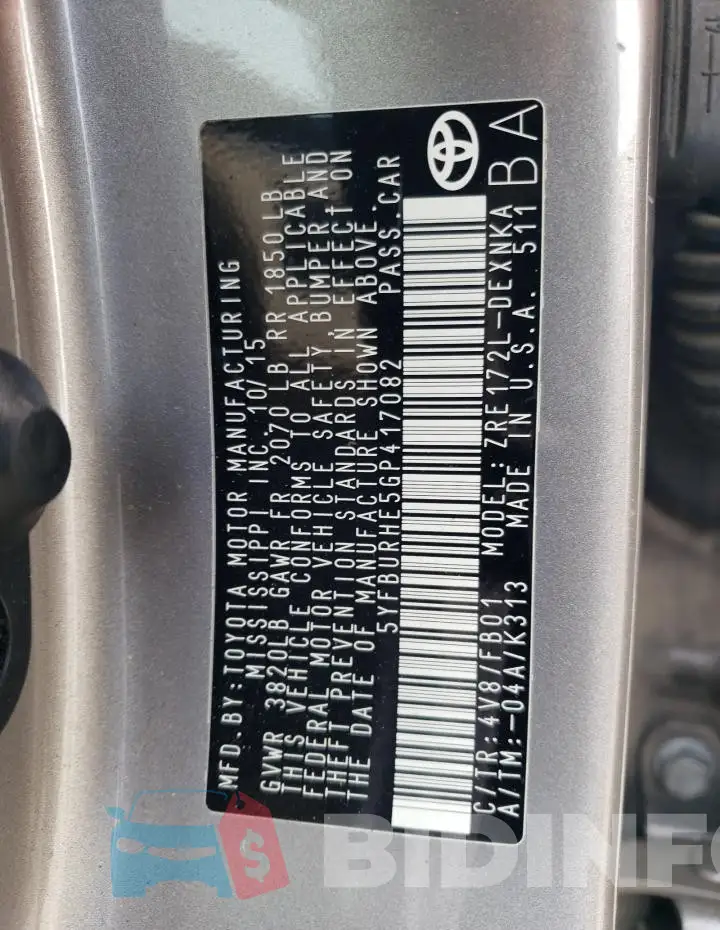 5YFBURHE5GP417082 Photo# 12