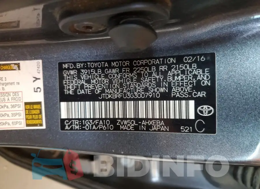 JTDKBRFU3G3007910 Photo# 12