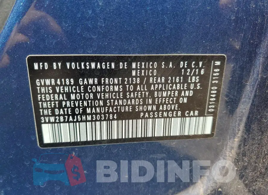 3VW2B7AJ5HM303784 Photo# 12