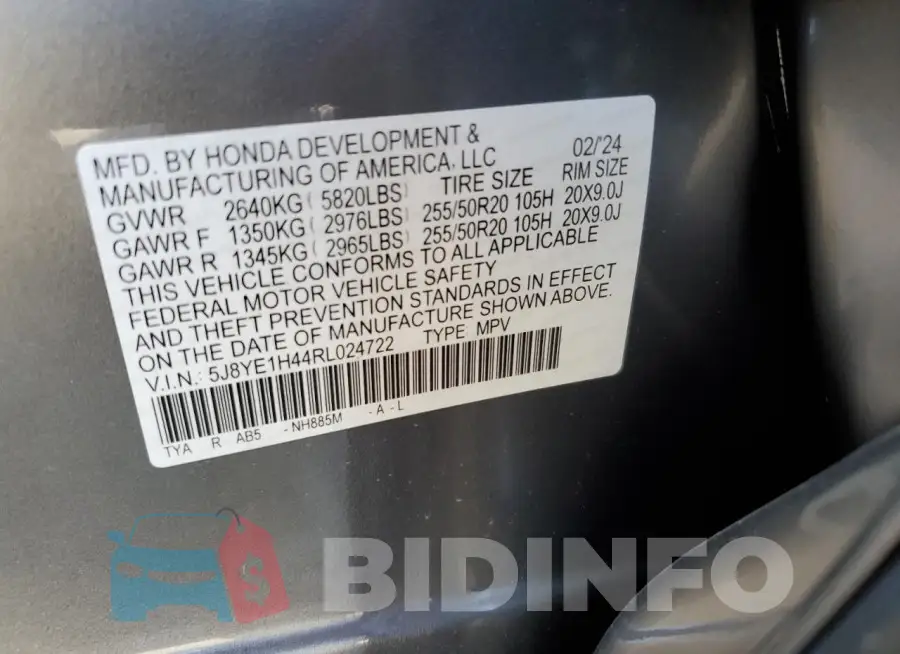 5J8YE1H44RL024722 Photo# 14