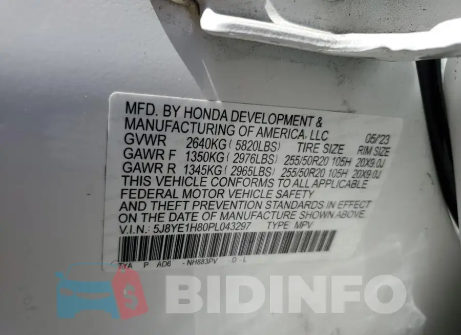 5J8YE1H80PL043297 Photo# 14
