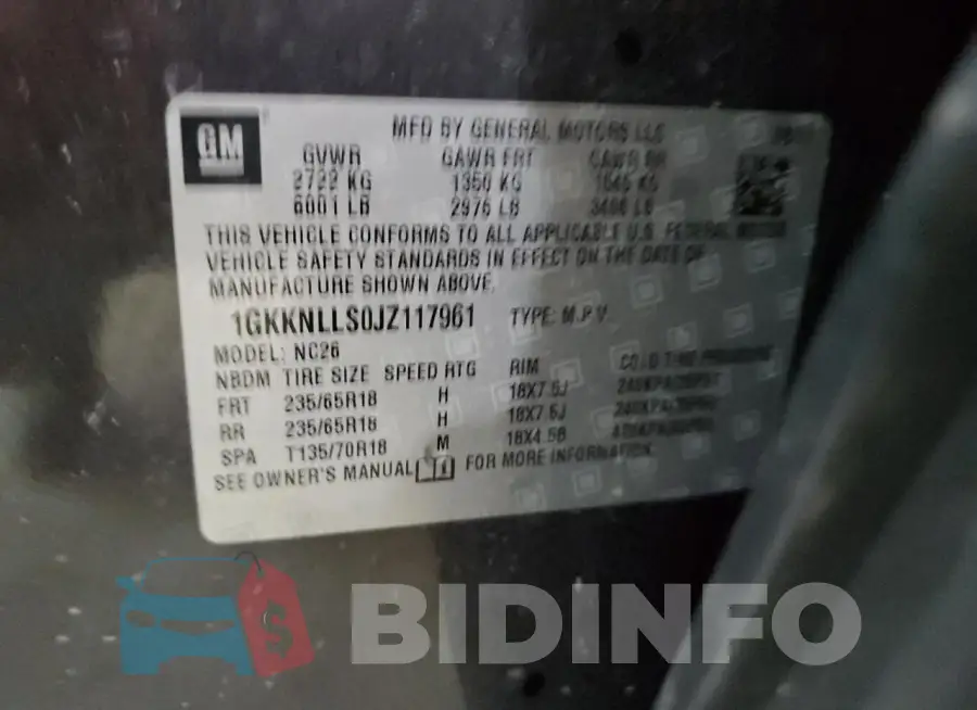 1GKKNLLS0JZ117961 Photo# 13
