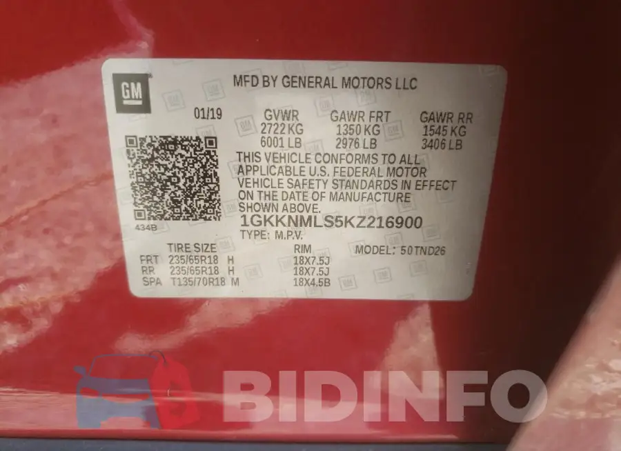 1GKKNMLS5KZ216900 Photo# 14