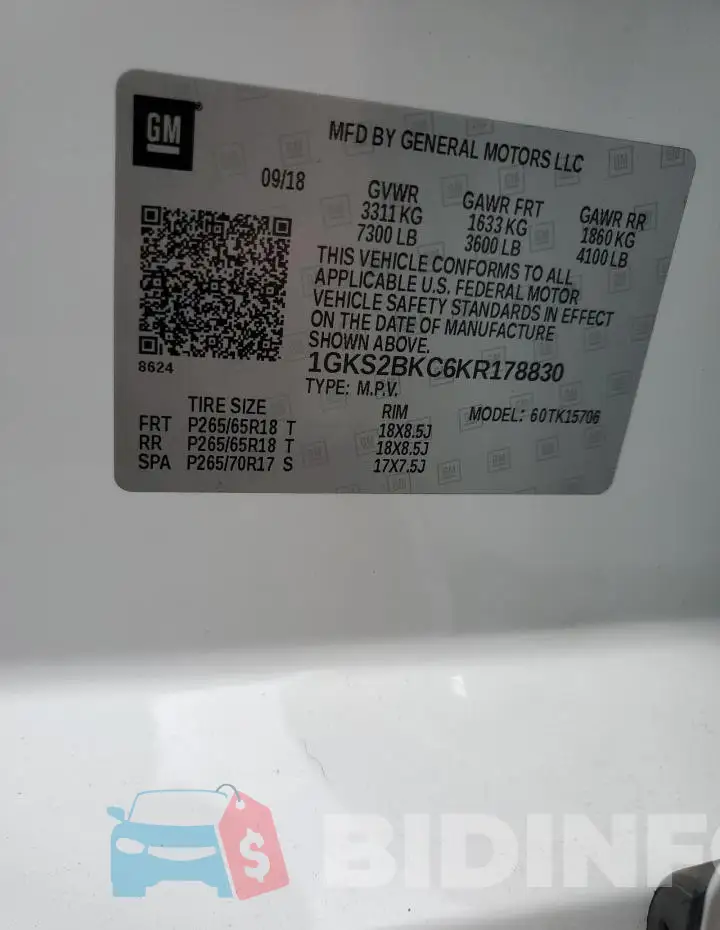 1GKS2BKC6KR178830 Photo# 13