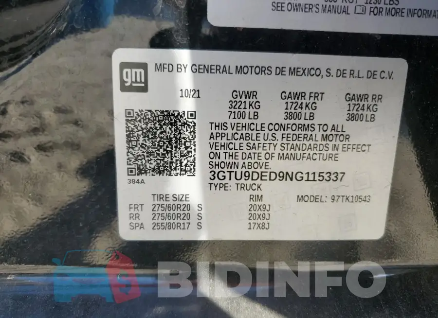 3GTU9DED9NG115337 Photo# 12