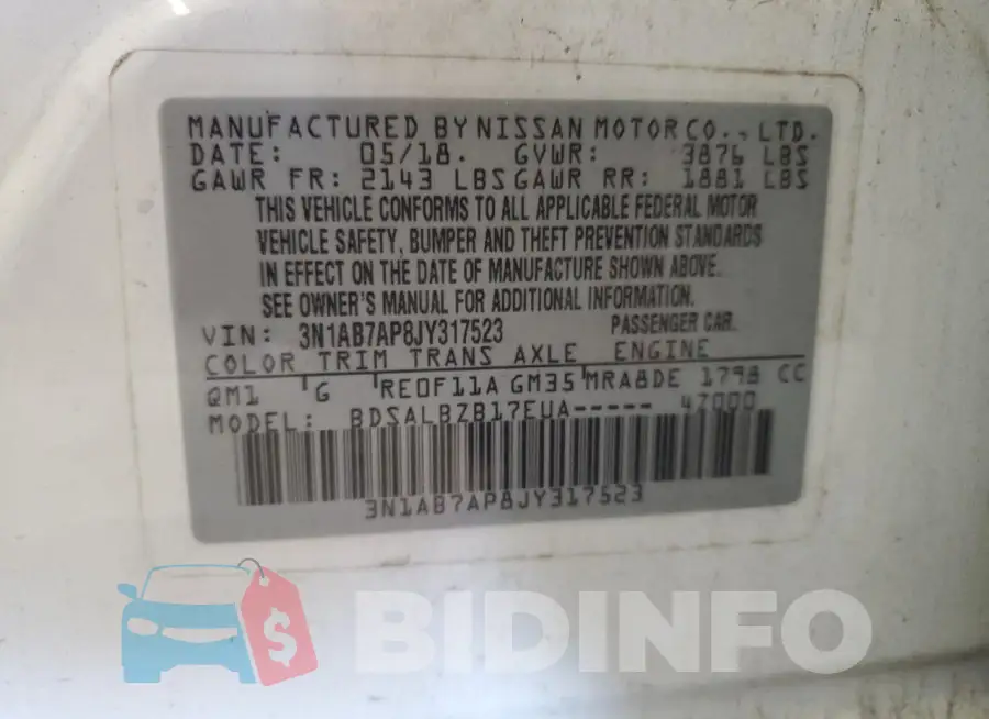 3N1AB7AP8JY317523 Photo# 13