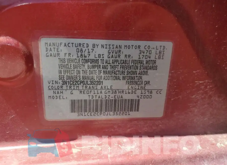 3N1CE2CP0JL352201 Photo# 12
