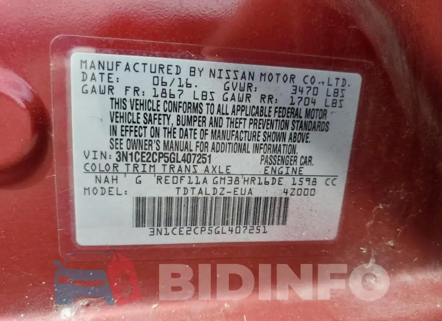 3N1CE2CP5GL407251 Photo# 13