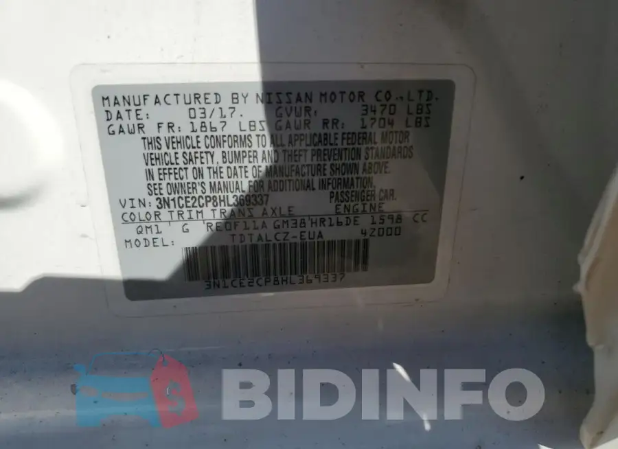 3N1CE2CP8HL369337 Photo# 12